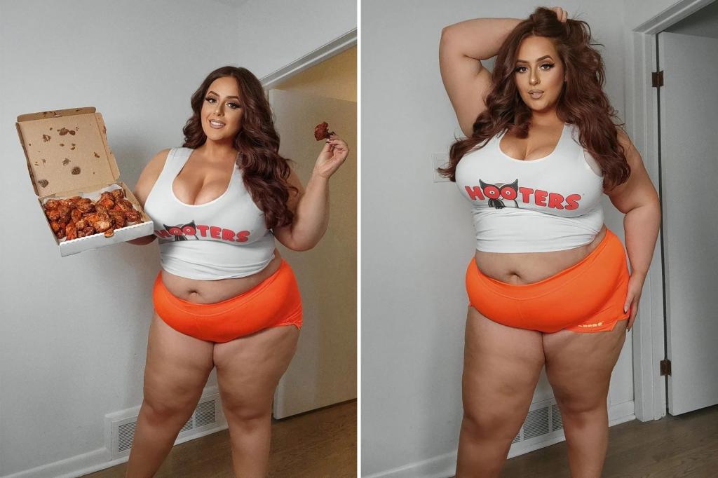 nypost's tweet photo. Model calls for curvier Hooters servers in sexy shoot with hot wings https://t.co/EhFx2r3yKe https://t.co/EhbVhy1PPj