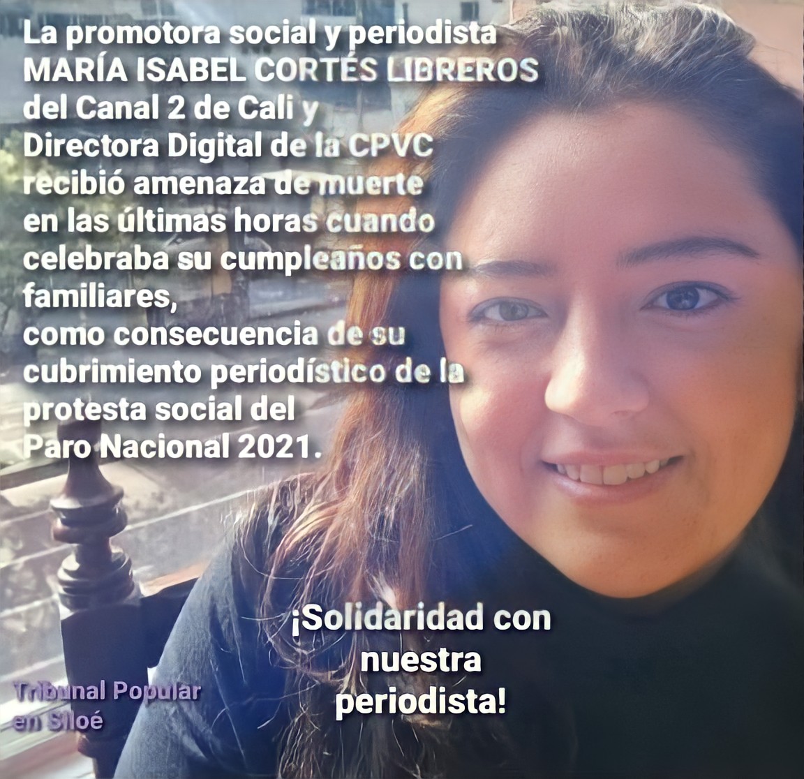 AlemanaPte's tweet photo. 🇨🇴 La periodista y Promotora Social, MARÍA ISABEL CORTÉS LIBREROS del @canal2co recibió amenaza de muerte en las últimas horas, a través de sufragio en arreglo floral enviado a su residencia cuando celebraba su cumpleaños con sus familiares. #SOSCOLOMBIA https://t.co/3WrNlVjKyV