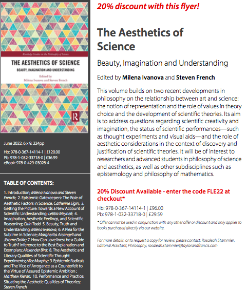 milena_ivanova_'s tweet photo. If you are looking for an exciting summer read, look no further! Our book The Aesthetics of Science is now available on paper back and with a discount code. Enjoy!  @StevenFrench4 #AestheticsofScience https://t.co/rV1RfQs9h7