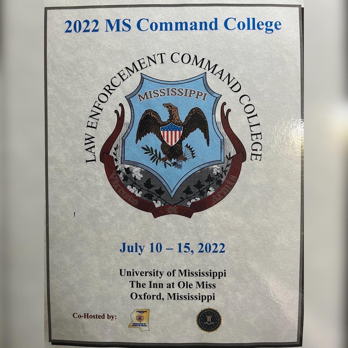 Starkville_PD's tweet photo. Sergeants Scotty Carrithers, George Coleman, and Charlie Jones attended the MS Law Enforcement Command College this week. This executive development training covers subjects such as exec. leadership, media relations, and legal issues co-hosted by @FBIJackson and @MSPoliceChiefs. https://t.co/3nP3q2l45D