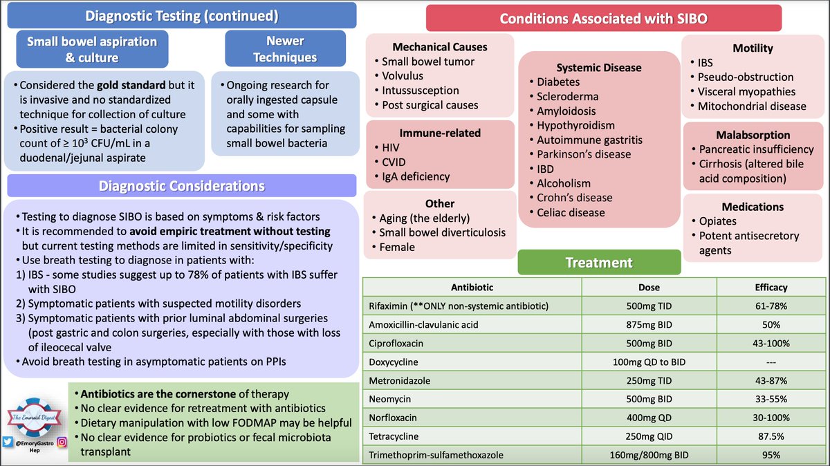 🔥🔥 Emoroid Digest 🔥🔥 Bloating? Cramping abdominal pain? Flatulence? Consider SIBO in your differential and take a look 👀 at Dr. Veeramachaneni's @hima_vee excellent visual abstract summarizing the @AmCollegeGastro guidelines! A must read! #EmoroidDigest #GItwitter #SIBO