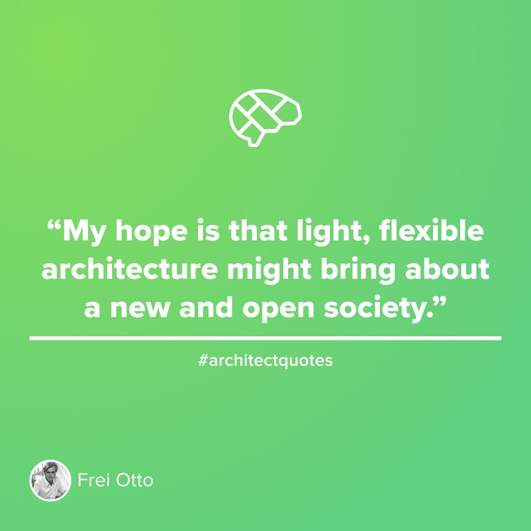 ThinkParametric's tweet photo. “My hope is that light, flexible architecture might bring about a new and open society.” ~ Frei Otto #freeotto #architectquotes #parametricarchitecture https://t.co/ivtejL6ZBr