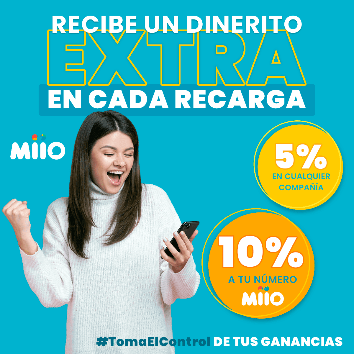 miio_mx's tweet photo. Este fin de semana #recarga a todos tus amigos y familiares y gana un dinerito extra.

#TomaElControl de tus recargas📱 https://t.co/n2cFu7L8ap