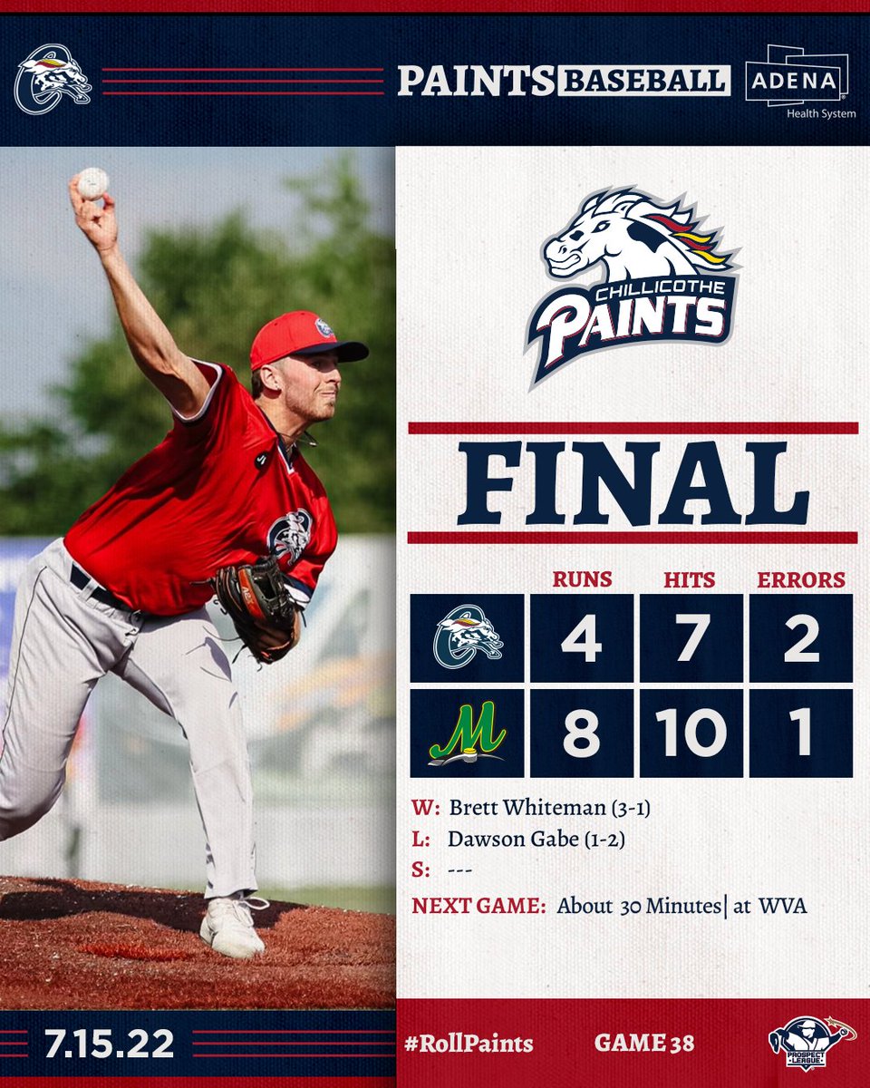 Chillicothe Paints on Twitter "Paints fall in game 1. Game 2 against