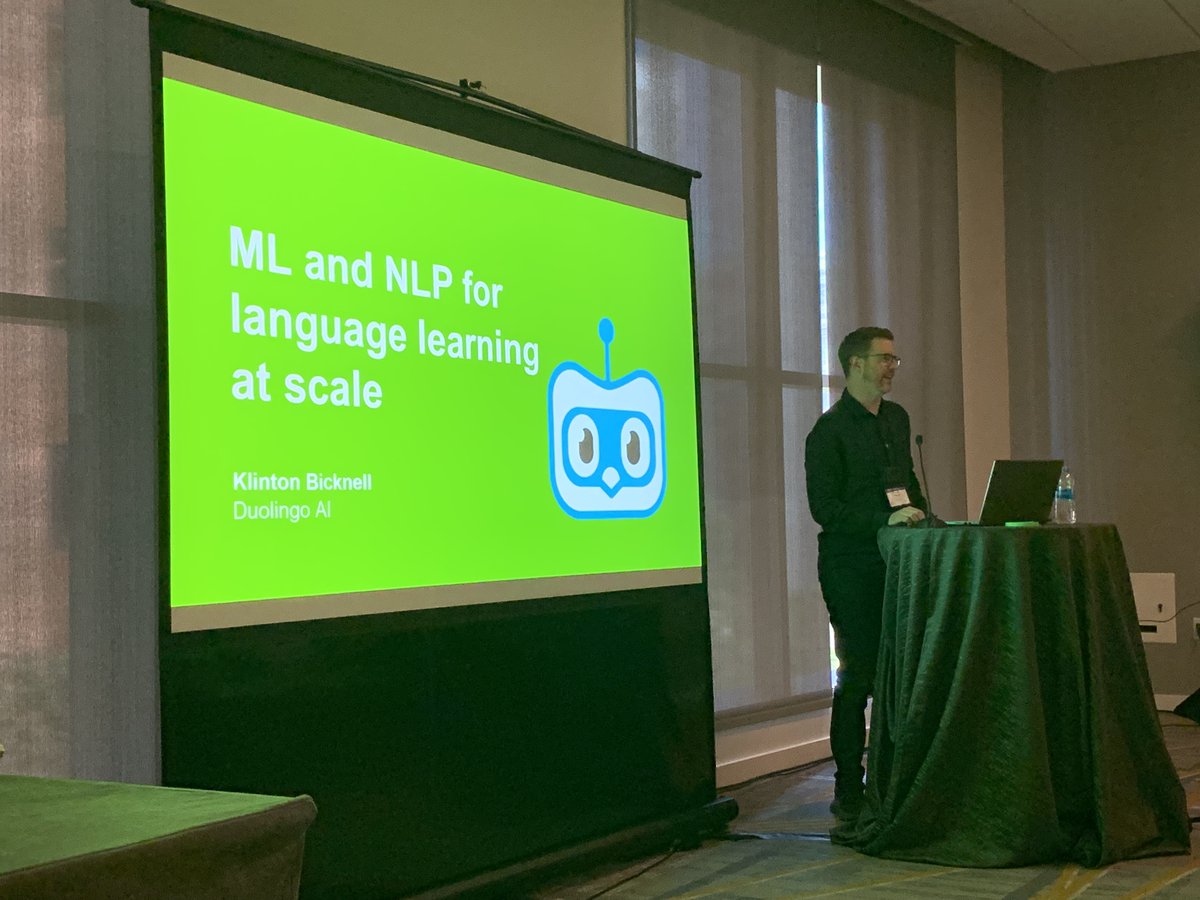 AclSigedu's tweet photo. Keynote talk by Klinton Bicknell from Duolingo at the 17th BEA workshop: "ML and NLP for Language Learning at Scale"
https://t.co/xMjLy1GmYw
@naaclmeeting #NAACL2022 https://t.co/rjeYmbma4k