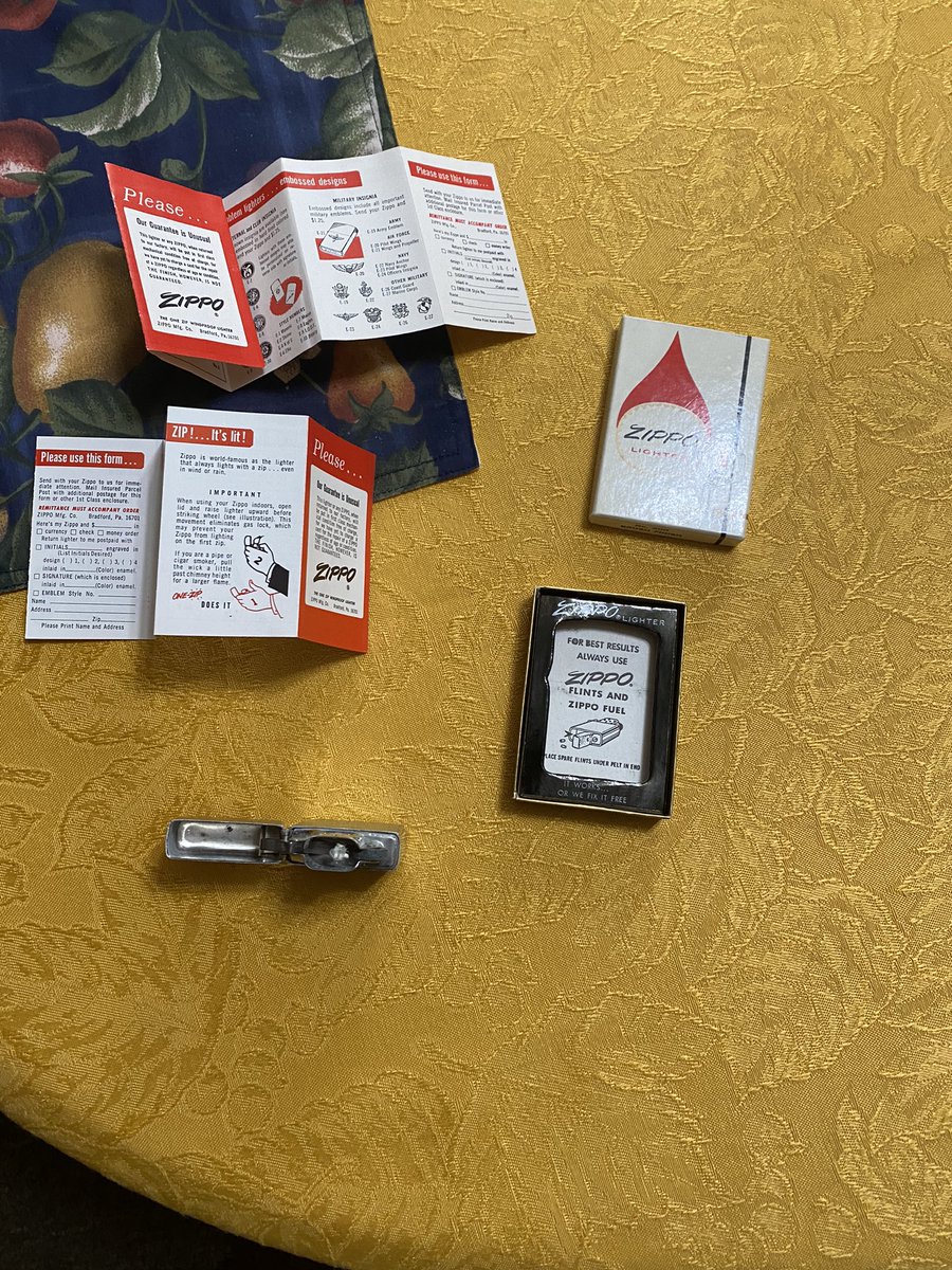 aep3h84's tweet photo. @GitEmSteveDave I found this #Zippo while cleaning out my grandfathers house. Looks like it was never used with original paperwork. Can you confirm if this is a 68’ model? https://t.co/JgjT6MYQWn