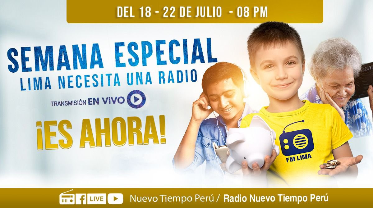 ¡Se viene la Semana especial #EsAhora! 👈🏻
🗓️ 18 al 22 de julio a las ⏰ 8:00pm 🇵🇪
📌 Conéctate al Facebook y YouTube: Nuevo Tiempo Perú 
Te esperamos‼️ #OfrendaAnualNT 📻