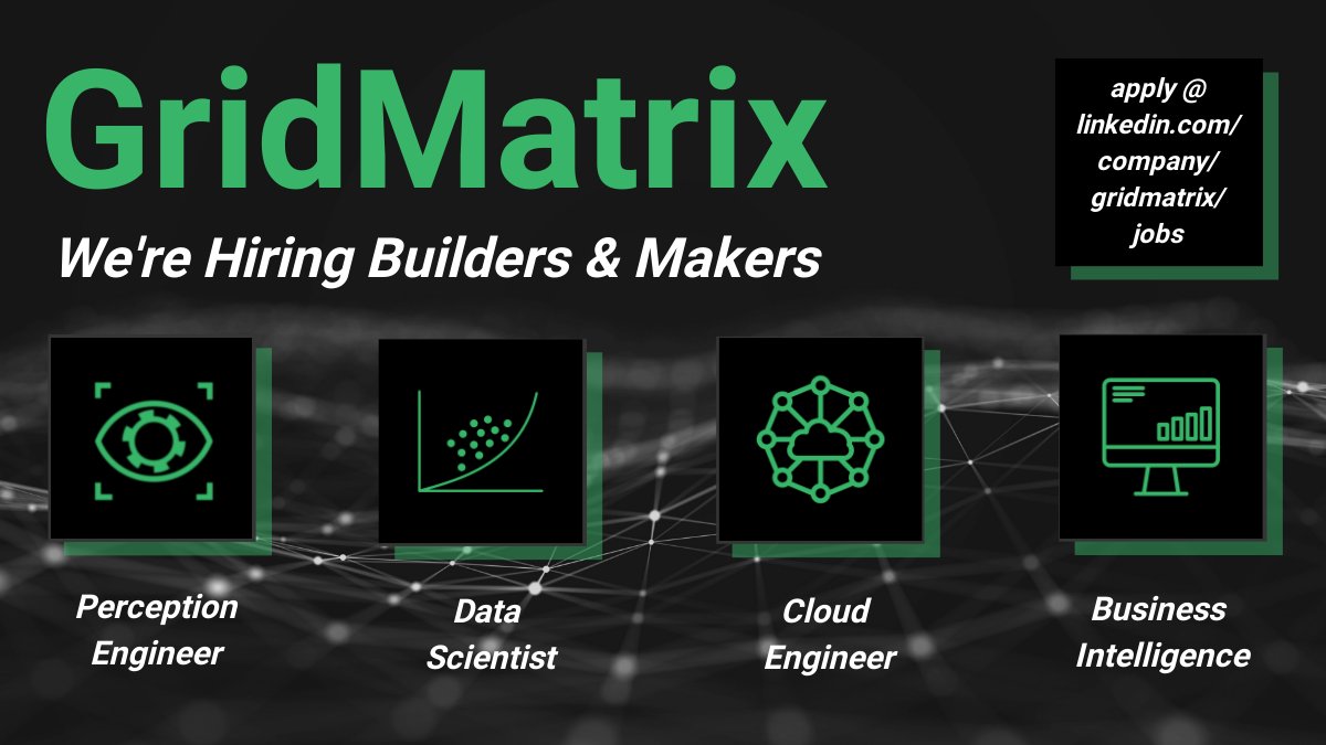 GridMatrix is looking to expand its engineering team and is hiring for a Perception Engineer, Data Scientist, Cloud Engineer, and Business Intelligence Engineer.

medium.com/gridmatrix/gri…