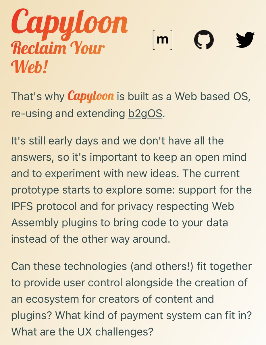 Many talks blew my mind the last several days, but experimental support for DIDs + #UCAN in a mobile OS was pretty high on the list. 

<a href="/fabricedesre/">Fabrice Desré</a> presented <a href="/capyloon/">Capyloon</a>, a fork of <a href="/KaiOStech/">KaiOS Technologies</a>, and talked about how dweb are a BETTER model than mobile app stores.

#ipfsthing