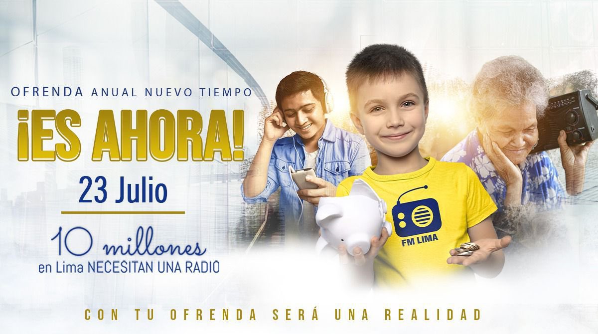 🚨#EsAhora el momento para que #Lima escuche de Jesús a través de una radio en FM 😱😱😱  ¿Te imaginas? Más de 10 millones de personas escucharán Radio Nuevo Tiempo.

🗓️Este 23 de julio participa en la #OfrendaAnualNT 🥳 y hagamos realidad este sueño 🙌🏼 📻