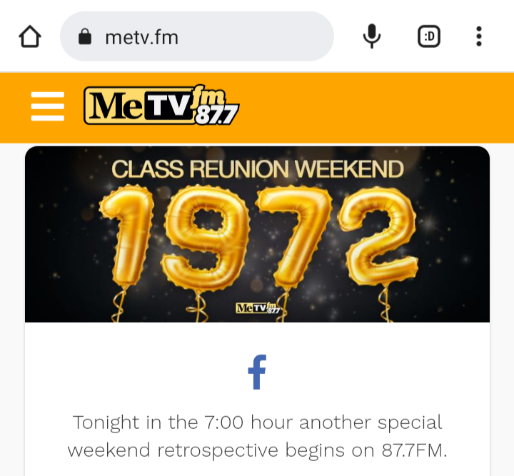 VenusInMomJeans's tweet photo. 🎓🎓🎓🎓🎓🎓🎓🎓🎓🎓🎓🎓
#ClassReunionWeekend 🏫
#ClassOf1972 🎓
🍾50th Anniversary🍾
Songs 🎶and mileposts 📰 from #1972, on #Chicago radio📻 at 7pm:
- on 87.7FM @MeTVFM
- or streaming online #Audacy at https://t.co/fBT7nl3ybY
- or say "Play Me TV FM" to #Alexa or #Google https://t.co/HoVQsmS7sc