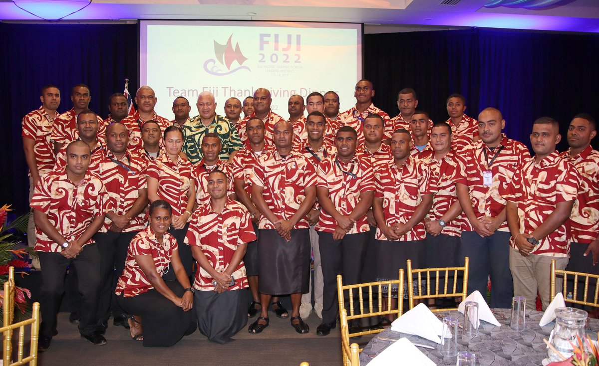 Fiji_MFAET's tweet photo. .@FijiPM hosted #TeamFiji to a thanksgiving dinner last night, in appreciation of the tireless efforts and dedication which saw the successful completion of the 51st #PacificIslands Forum Leaders meeting in ๐ซ๐ฏ.
"Vinaka Vakalevu #TeamFiji๐ซ๐ฏ for all the hard work and commitment." https://t.co/yAhYXQy14f