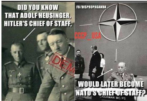BigOwlDream7's tweet photo. @Doasisay13 @conspiracyb0t I have long maintained that we are still in WWII. Nazi's did not lose the war-the German people took the fall for that. While the Nazi's changed out of their uniforms and into CEO suits; UN, NATO, EU, NASA, WHO, WEF. Their kids run EVERYTHING. 

HAIL HYDRA. 
[see Marvel Avengers] https://t.co/9fO2oAUr3z