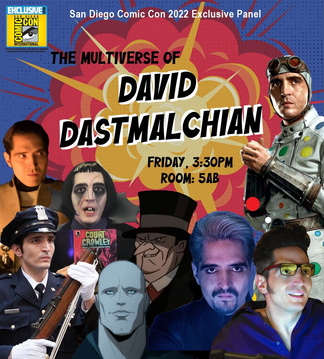 If you'll be at SDCC, don't miss The Multiverse of David Dastmalchian on Friday!

David @Dastmalchian (Dune, The Suicide Squad, Ant-Man) discusses his experience crossing between fandoms and franchises. David even created his own series at Dark Horse: Count Crowley! #DHSDCC22