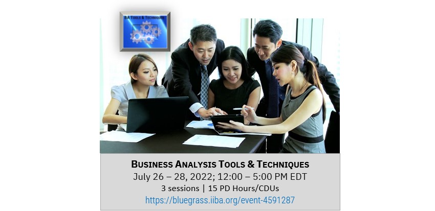 IIBABluegrass's tweet image. LAST FEW HOURS to get in at lowest price possible | Business Analysis Tools &amp;amp; Techniques Course | July 26-28 | 12PM - 5PM EDT | @IIBABluegrass and @SoftEdHQ #baot #businessanalysis #BAtechniques #iiba #BAskills #BAtraining bluegrass.iiba.org/event-4591287