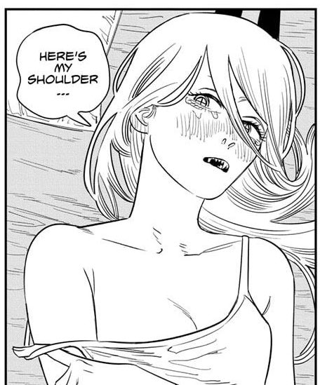 possibly unpopular opinion but I felt like maybe power had some feelings for denji by the end of part 1. idk if he would have reciprocated, and I could be wrong entirely, but there's something about her expressions in these panels that always made me think so 