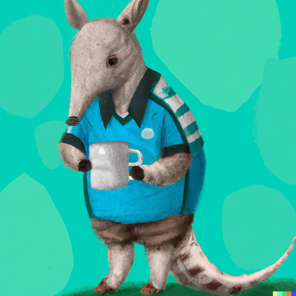 Me dieron acceso a Dall-E  y no me quedó otra que probar hacer #Nuestramascota con Inteligencia Artificial. Le pedí que dibujara cada animal (carpincho, ñandú, hornero y mulita) con camiseta celeste, jugando al fútbol y tomando mate.

No quedaron nada mal.