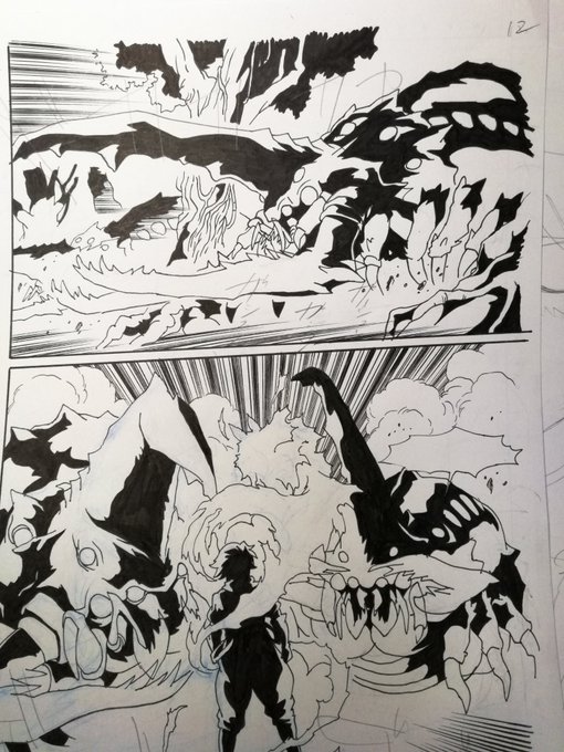 おはようございます。虫描いてます。主線とベタが入った状態。これからが長い‥お腹空いたから朝飯にしますか。 