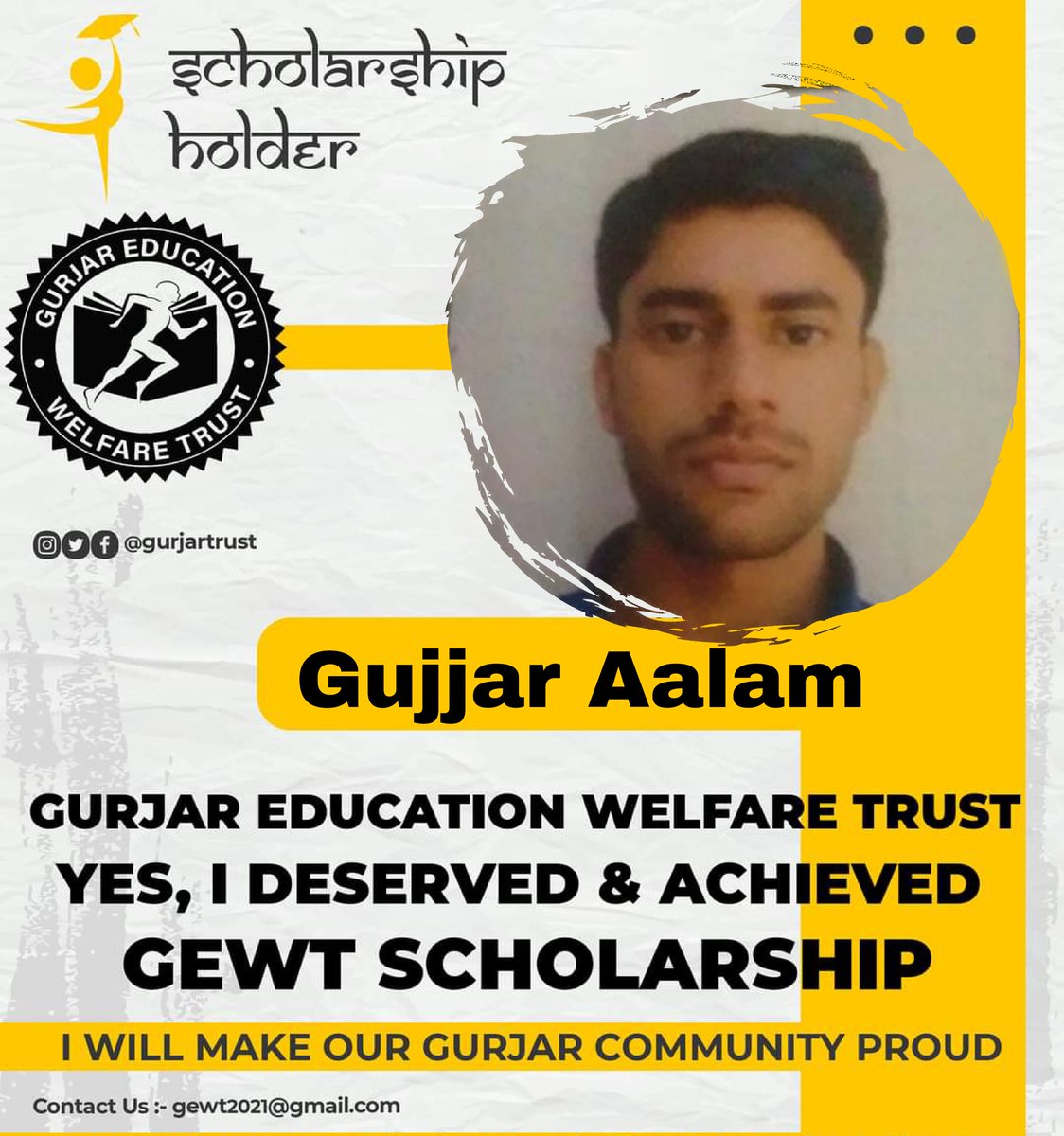 surenderb08's tweet photo. गुज्जर मोहम्मद आलम  कैराना शामली आपको 40700₹ और दूसरे सदस्य  सतीश कुमार सीकर राजस्थान से आपको 30000₹
 आप दोनों को गुर्जर एजुकेशन वेलफेयर ट्रस्ट की तरफ से स्कॉलरशिप दी जाती है!
 हम आपके उज्जवल भविष्य की कामना करते हैं!
@GurjarTrust https://t.co/LHgSX0R4C7
