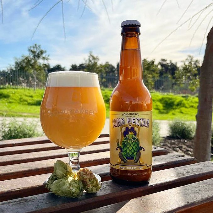 SoulBarrel's tweet photo. King Nectar Hazy IPA release today!  This New England IPA is one of the fruitiest, hoppiest beers we’ve brewed to date. It has massive hop flavours of lychee, guava, passion fruit and peach.  It has an amazing green hop finish that reminds us of a bag of weed. https://t.co/pTQVuxL5KM