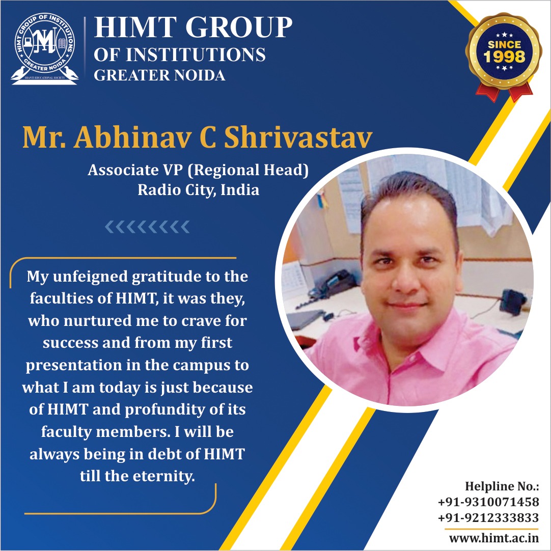 HIMTGroup1's tweet photo. 𝑊ℎ𝑎𝑡 𝑜𝑢𝑟 𝐴𝑙𝑢𝑚𝑛𝑖 𝑠𝑎𝑦𝑠 𝑎𝑏𝑜𝑢𝑡 𝐻𝐼𝑀𝑇:
𝑫𝒆𝒑𝒂𝒓𝒕𝒎𝒆𝒏𝒕 𝒐𝒇 𝑴𝒂𝒏𝒂𝒈𝒆𝒎𝒆𝒏𝒕 𝑺𝒕𝒖𝒅𝒊𝒆𝒔
"𝑀𝑟. 𝐴𝑏ℎ𝑖𝑛𝑎𝑣 𝐶 𝑆ℎ𝑟𝑖𝑣𝑎𝑠𝑡𝑎𝑣"
𝑨𝒔𝒔𝒐𝒄𝒊𝒂𝒕𝒆 𝑽𝑷 (𝑹𝒆𝒈𝒊𝒐𝒏𝒂𝒍 𝑯𝒆𝒂𝒅) - 𝑹𝒂𝒅𝒊𝒐 𝑪𝒊𝒕𝒚, 𝑰𝒏𝒅𝒊𝒂
🌐 https://t.co/237h5D2uJa https://t.co/P0mSZ4GIVR