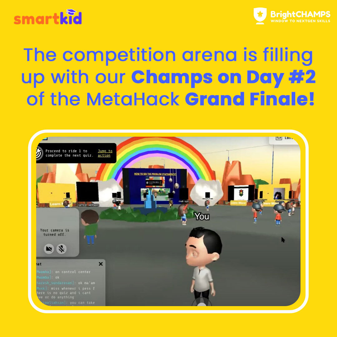 Bright_Champs's tweet image. Can't keep calm, our Champs are up against 10,000 kid coders in the SmartKid MetaHack Grand Finale, and they're KILLING IT! 😎🔥
Day #2 has just begin, and our Champs are already raring to go! 🤩
#KidCoders #MetaHack #GrandFinale #SmartKid #Coding #Hackathon