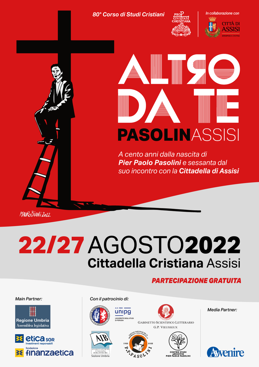 toniodellolio's tweet photo. Riflettere sulla genialità creativa di Pasolini aiuta a comprendere meglio se stessi e questo tempo. Dal 22 al 27 agosto alla @CittadellAssisi dove PPP era di casa. https://t.co/6k2miHcF9N https://t.co/tBHhRMr6TY