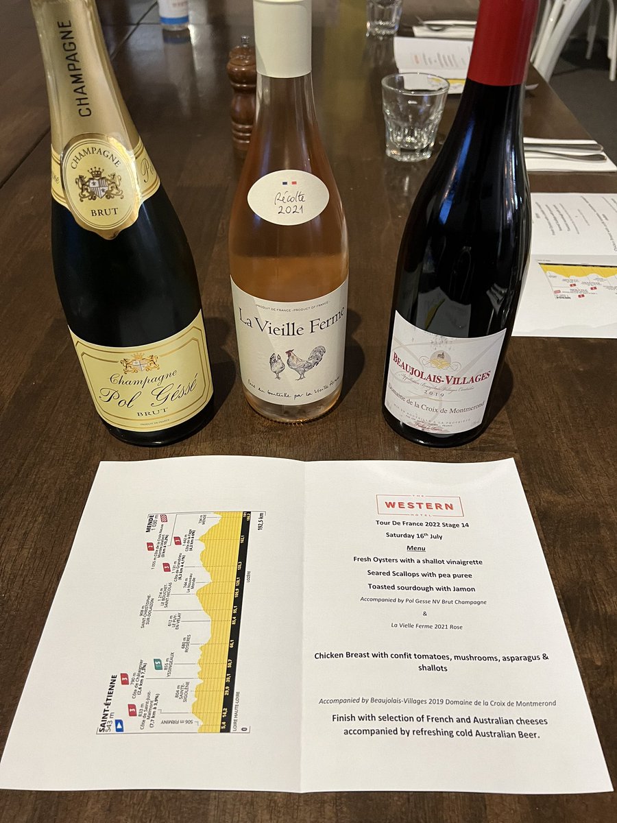 Looking forward to another great stage of #TDF2022 great food great wine and great company.#TourSnacks look what’s on the menu <a href="/mwkeenan/">Matthew Keenan</a> <a href="/TWHBallarat/">The Western Hotel</a> <a href="/SBSSportau/">SBS Sport</a>
