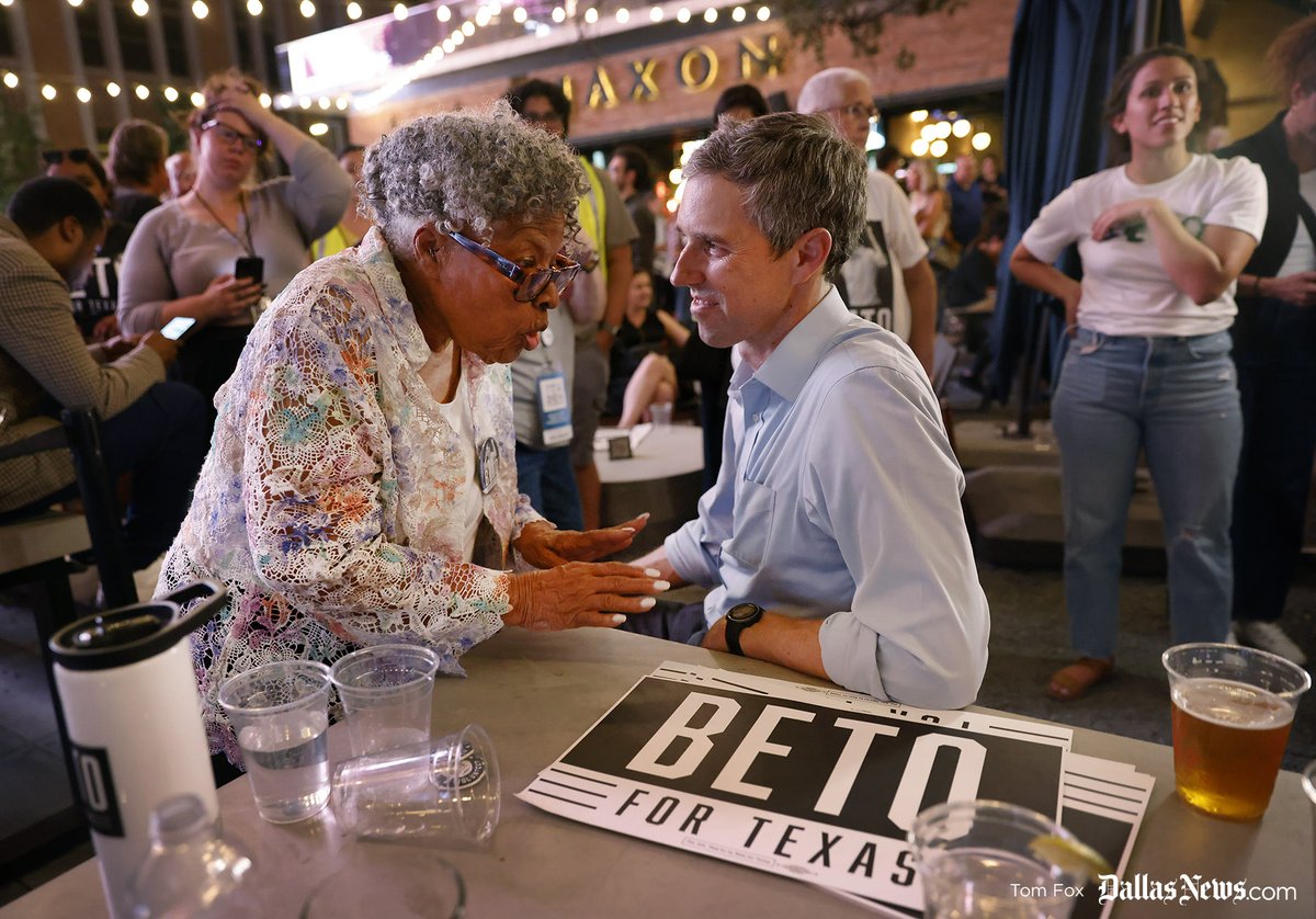 Democratic gubernatorial challenger Beto O'Rourke listens to the Grandmother of Juneteenth, Opal Lee, during an after party at Jaxon Beer Garden in Downtown Dallas. Earlier O'Rourke spoke to delegates at 2022 Texas Democratic Convention. #TXDEMS22 #2022Elections