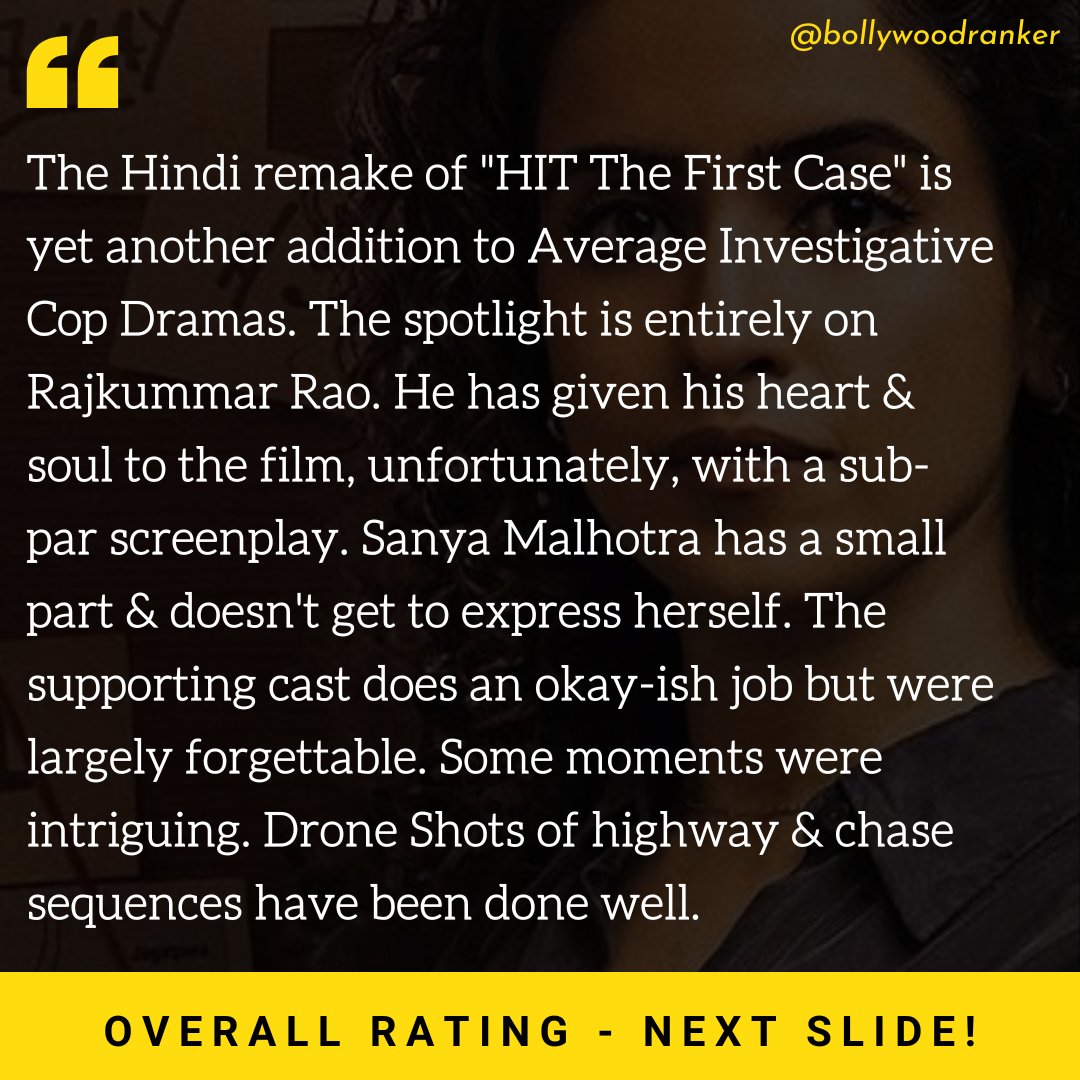 CineRanker's tweet photo. We have reviewed the film independent of the original
However, it is quite puzzling as to why, arguably, an average film was remade with almost nothing new to offer
#BRDonutReview #HITTheFirstCase
#HITTheFirstCaseReview
@RajkummarRao
@sanyamalhotra07 @PicturesPVR @TSeries https://t.co/0CQPupvxvj