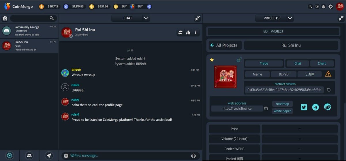 We're now listed on <a href="/coinmerge/">CoinMerge</a> and have our own chat room in there! Great crew over there! Thanks for all the help! #CoinMerge #RuiShiInu #100xgem <a href="/Cryptic_Maestro/">Cryptic_Maestro</a> <a href="/CaesarsCalls/">David Grokenshtein</a> <a href="/1goonrich/">Quasar.Exe</a> <a href="/cz_binance/">CZ 🔶 BNB</a>