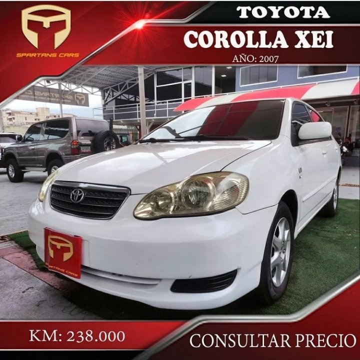 Marca: Toyota 
Modelo: Corolla XEI
Año: 2007
Transmisión: Automática Kilometraje: 238.000 
Color: Blanco
Único dueño: No A/A: Si. Detalles de mecánica:No Detalles de tapicería: No Detalles de pintura: No Ubicación: Caracas
#Caracas #Venezuela #Toyota #Compras #Ventas #Carros