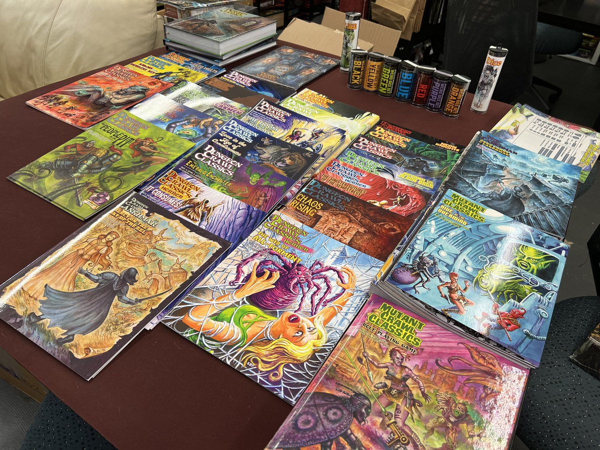 Omnihedral's tweet photo. All @GoodmanGames products 20% off tomorrow for DCC Day! This includes new releases:
*FREE DCC Day 2022 Adventure Pack
*Chanters in the Dark level 1 adventure
*Book of Fallen Gods sourcebook
*dice of the fallen gods - funky dice sets (d3, d5, d7, d14, d16, d24, d30)
#DCCDay2022 https://t.co/eyA89Snzez