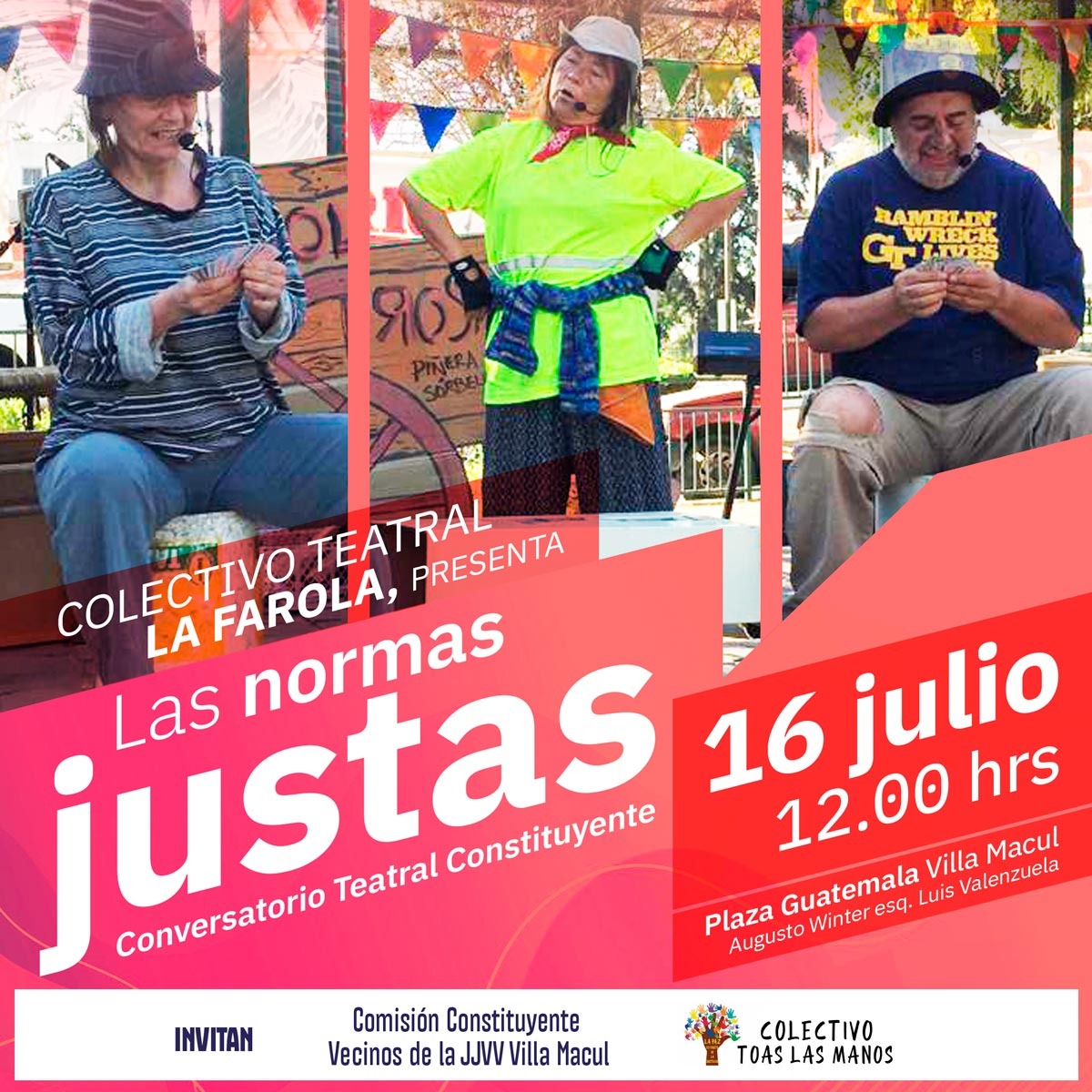 CONVERSATORIO TEATRAL CONSTITUYENTE. MAÑANA 16 a las 12:00, en la Plaza Guatemala, Macul. La ex constituyente y actriz Malucha Pinto, será quien responderá las consultas sobre el texto de la N C.