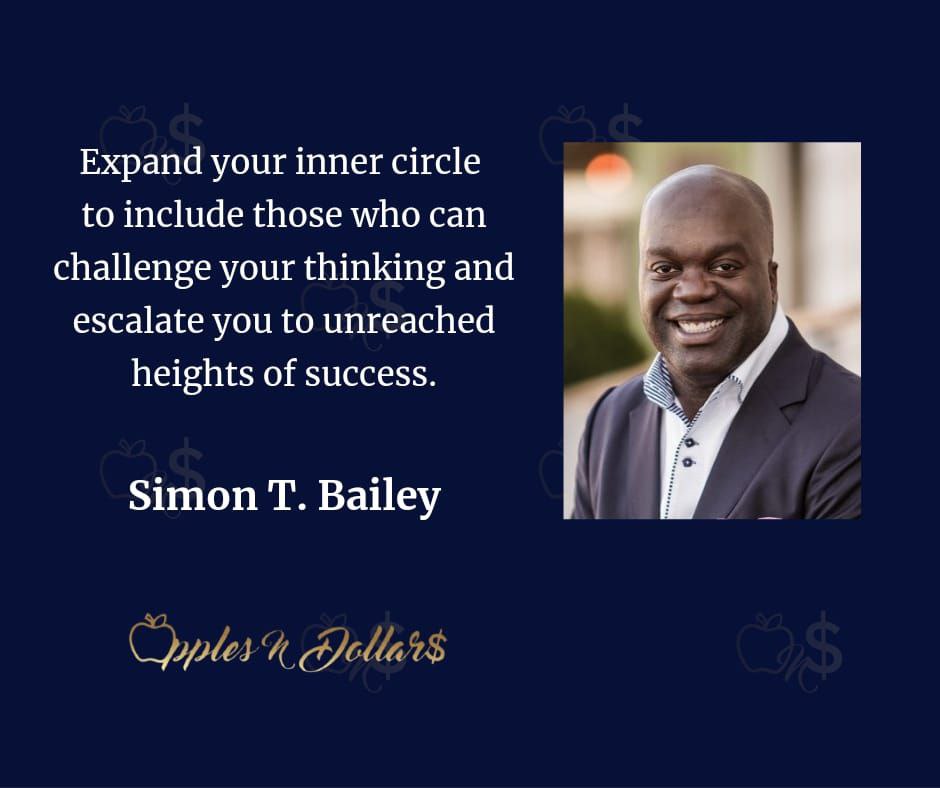 applesndollars's tweet photo. Expand your inner circle to include those who can challenge your thinking and escalate you to unreached heights of success. - Simon T. Bailey
Follow Apples N Dollars for exciting content!
#dailymotivation
#inspiration
#applesndollars
#simontbailey
#innercircle
#association https://t.co/8QQwpkggX3