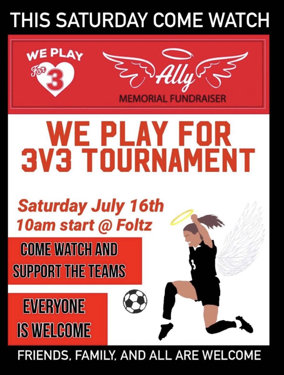 Some great soccer on tap tomorrow. Come on out. Foltz Soccer Park in Strongsville. 10am kick-offs!
#WePlayFor3