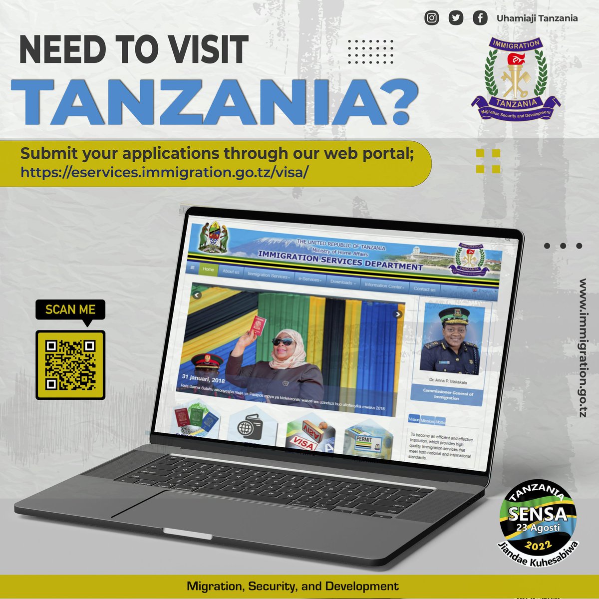 UhamiajiTz's tweet photo. Submit your visa application online through our website.

#VisitTanzania
#Royaltour 
#eVisa
#ePermit
#eBorder
#ePassport
#e-Immigration https://t.co/larPSJRoxW