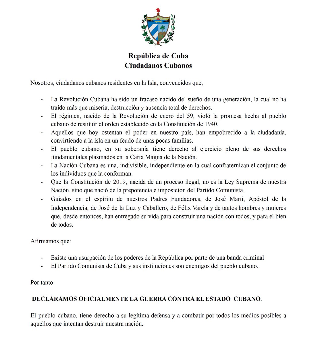 ismary_b's tweet photo. 🚨🚨Nos llega desde Cuba esta carta al parecer de un grupo de cubanos y nos han pedido que los ayudemos con su difusión.
#CubaPaLaCalle https://t.co/eFJG3JC4WN