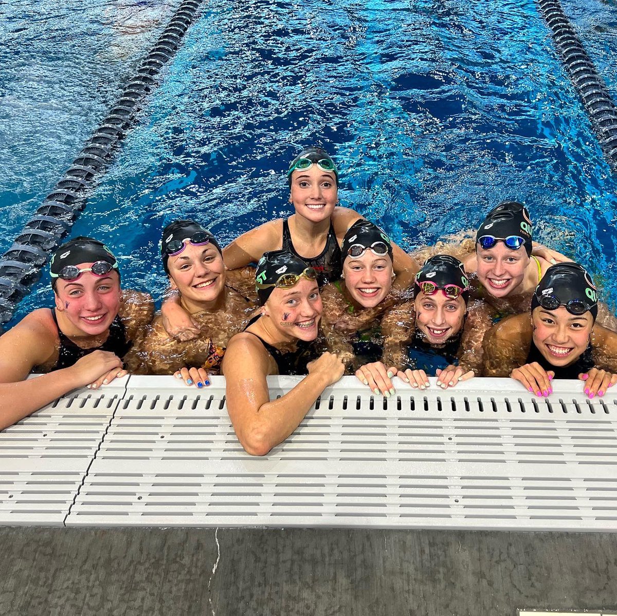 QuestSwimming's tweet photo. We have lots to smile about at the end of Day #2 at VSI LC Senior Champs! Keep Playing The Game of Racing, Quest and supporting each other! We ❤️our TEAM! #questforexcellence #teamwarmdown #perfectingthegameofracing #virginiaswimming #championshipseason #questfamily https://t.co/OEpMGXT6Ln