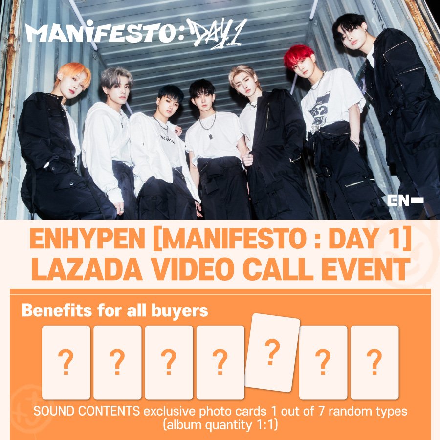 SoundContents's tweet image. #엔하이픈 #ENHYPEN
[MANIFESTO : DAY 1]
VIDEO CALL EVENT

🎁Exclusive Photocard 1 out 7(Random)
📱30 Winners

📅~7/22 23:59(KST)

LAZADA store
🇮🇩bit.ly/3O1pEAj
🇲🇾bit.ly/3O1ZqOq
🇹🇭bit.ly/3PgVWss
🇵🇭bit.ly/3yZkuRi
🇸🇬bit.ly/3ALlSrP