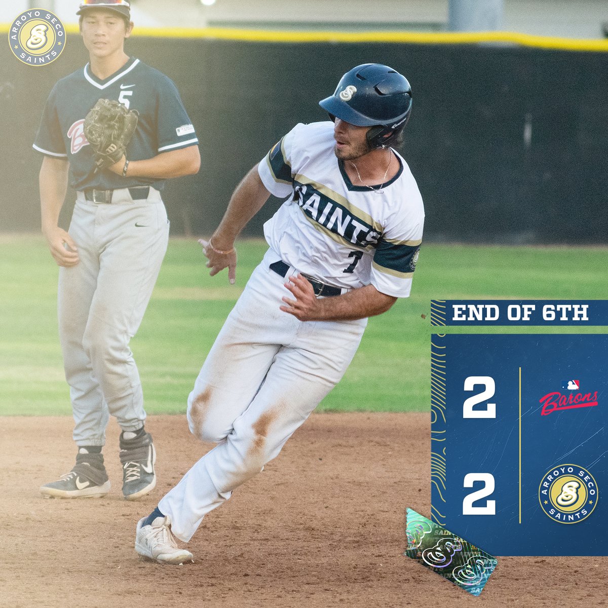 ArroyoSecoCCL's tweet photo. B6 | Jackson Walker (@LATechBSB) scores his ninth run of the season to tie the game! 🙌

#SaintsOfSummer #CCLBaseball @CCL_Baseball https://t.co/r9KXQVY8AN