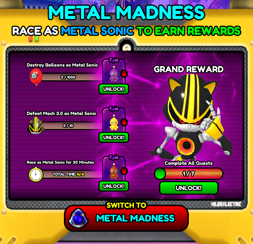 Gamefam Studios on X: METAL RETURNS! Race Metal Sonic in the improved  Stardust Speedway! Fight his futuristic self - Metal Sonic Mach 3.0 & earn  NEW rewards! ◉ Race Metal Sonic (Unlock