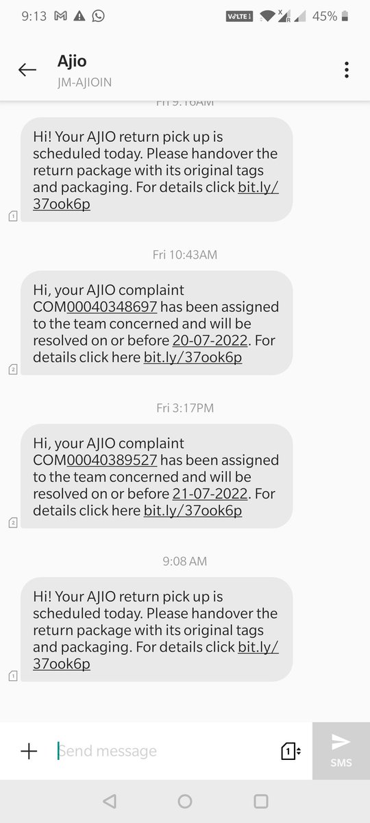 Richadammyou's tweet photo. @AJIOLife this msg is recieved in morning let's see if this guys comes today. Horrible courier service and extremely unprofessional. @AJIOLife this is my last order with your team. Other e commerces are much better with great experience. https://t.co/jgxSqTWCko