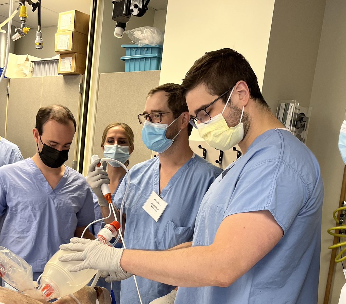 JScottFerguson's tweet photo. UW PCCM FELLOWS ROCK the Midwest Bronchoscopy Course Challenge! Awesome fellows-@BrandonTemte @KirstenAlman @MaxMachurick Dr. Phillip Mead and Awesome instructors @DavidSonetti, Dr. Melissa MacDonald, Dr. Amy Jaeger. @uw_APCC https://t.co/QwefMQ6wQg