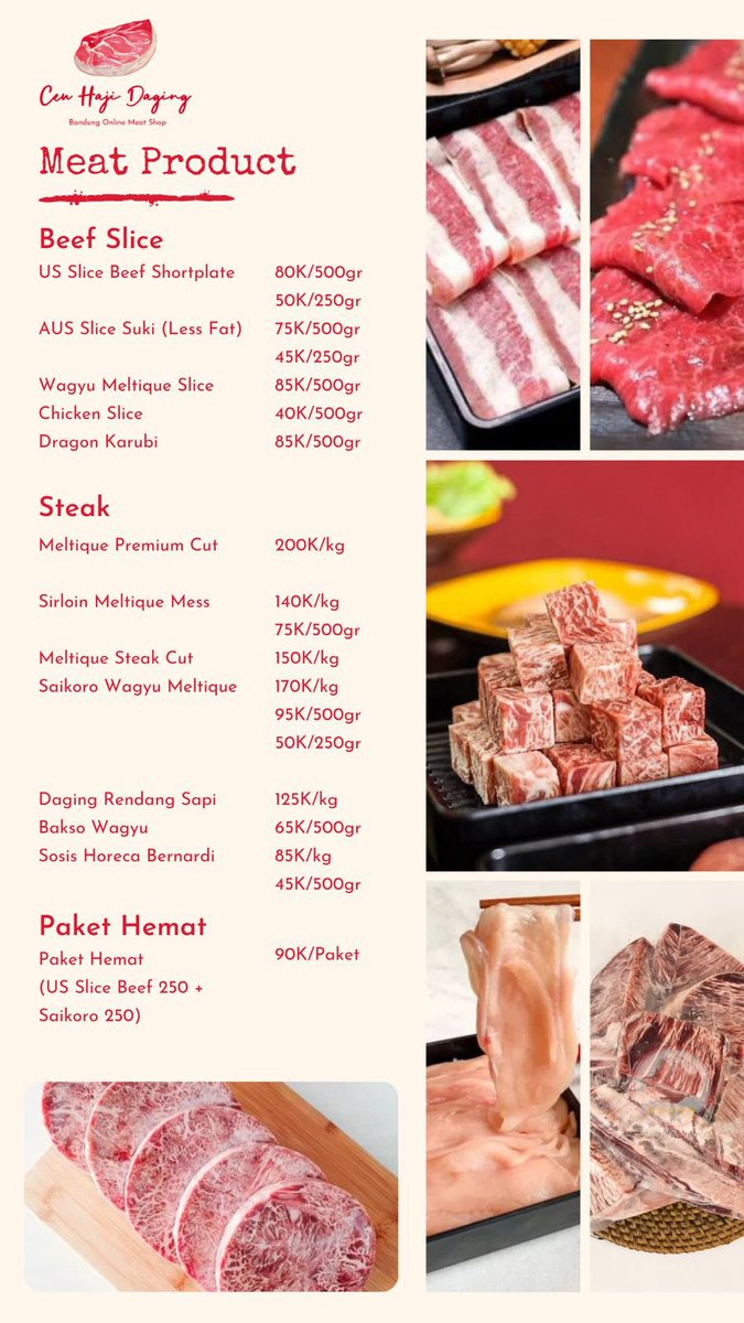 Hujan gini mah enaknya bbq-an atuh!

Apalagi Ceu Haji Daging punya paketan daging yang murah dan nikmat buat banyakan!

Gass order yuk

WA wa.me/message/MPY4OL…

📍Jl AH Nasution no 101, Jatihandap, Kota Bandung