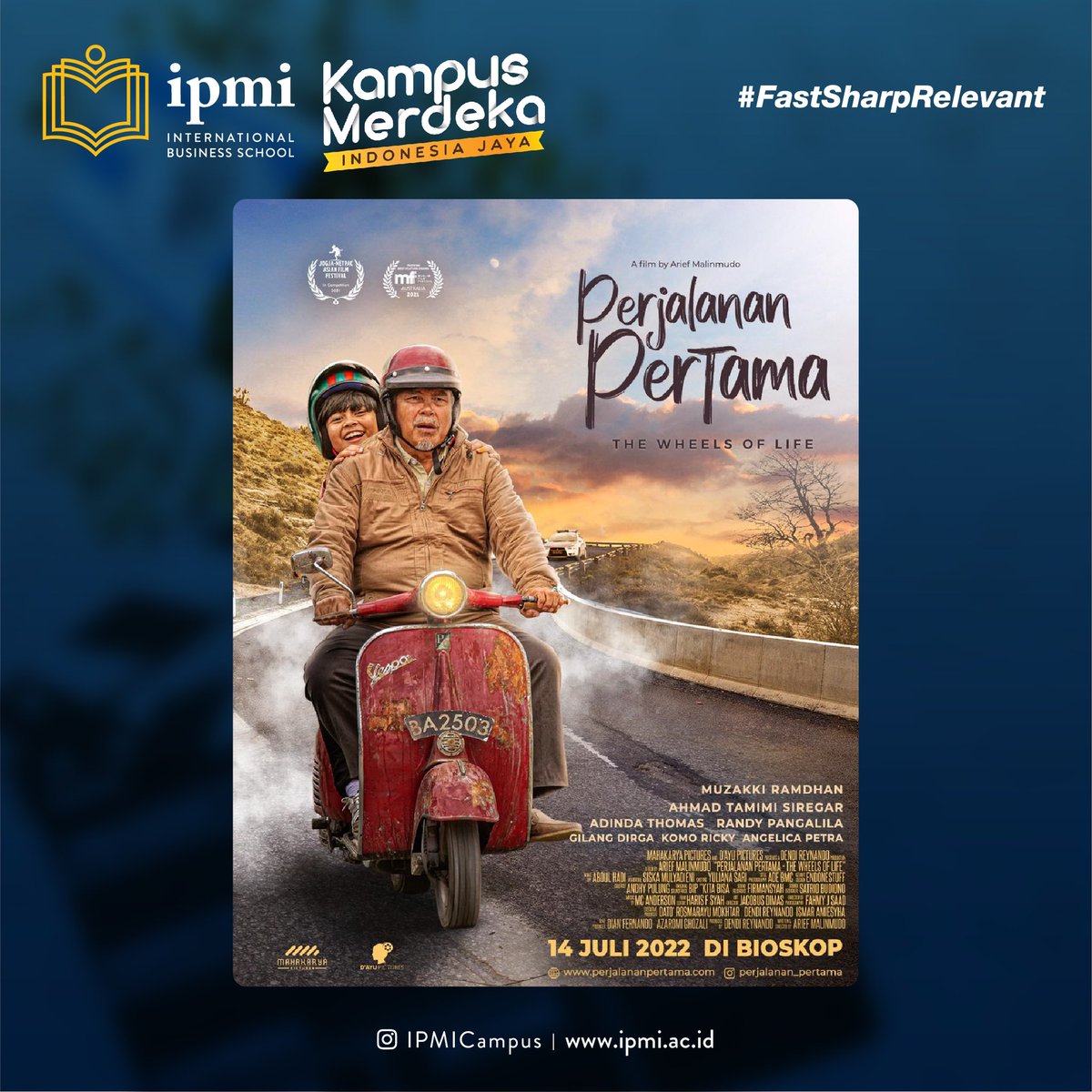 IPMI_Campus's tweet photo. Congratulations to Dendi Reynando, IPMI MBA 2013 alumnus, on the premiere of "Perjalanan Pertama" Movie as the Producer and CEO of Mahakarya Pictures.
.
#FastSharpRelevant #IPMIInternationalBusinessSchool #IPMI #BusinessSchool #SekolahTinggiManajemen https://t.co/RlWX1T0Yyc