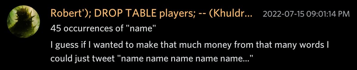 Robert'); DROP TABLE players; -- tweet media