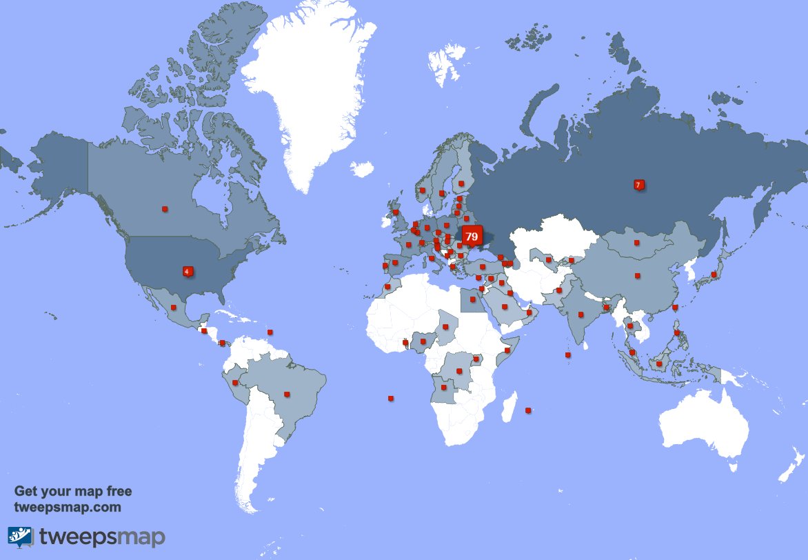 I have 11 new followers from Ukraine 🇺🇦, and more last week. See tweepsmap.com/!billi_67