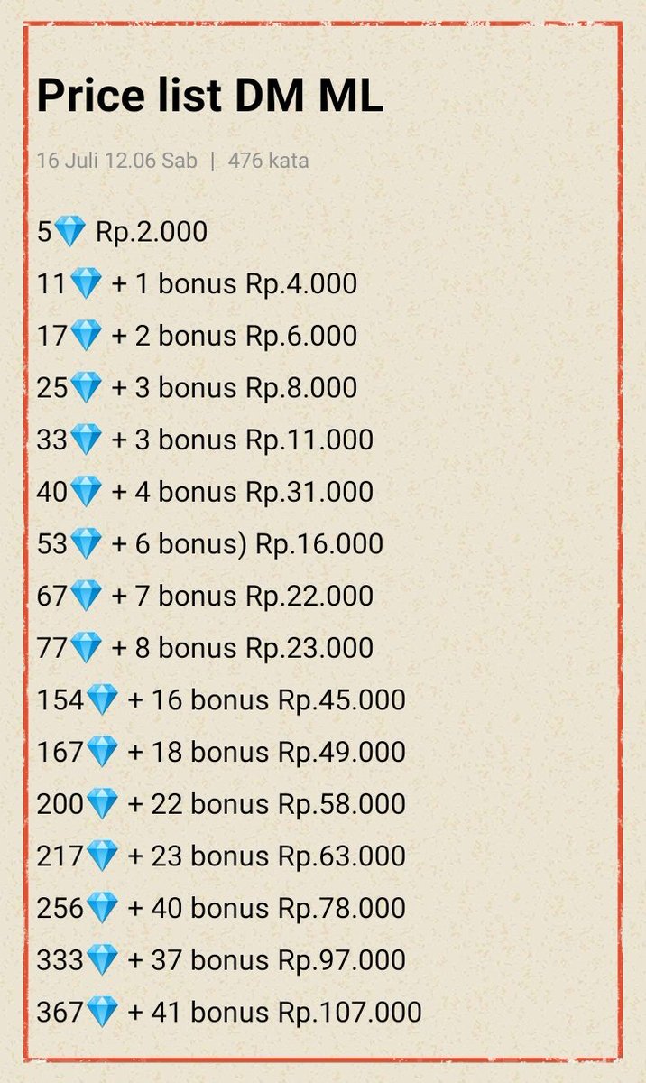 carlaa_store88's tweet photo. 💎 UPDATE HARGA TOP UP DIAMOND ML/FF TERMURAH 💎
[ Ayokk yang mau top up bisa DM aku ya :3 ]
‼️HARGA UDAH FIX!‼️
*Hanya memerlukan id, server, nick
💳dana, shopeepay, pulsa(ada rate)
#diamondff #diamondml 
Top up ml, top up ff, update promo https://t.co/A21gWXTSIR