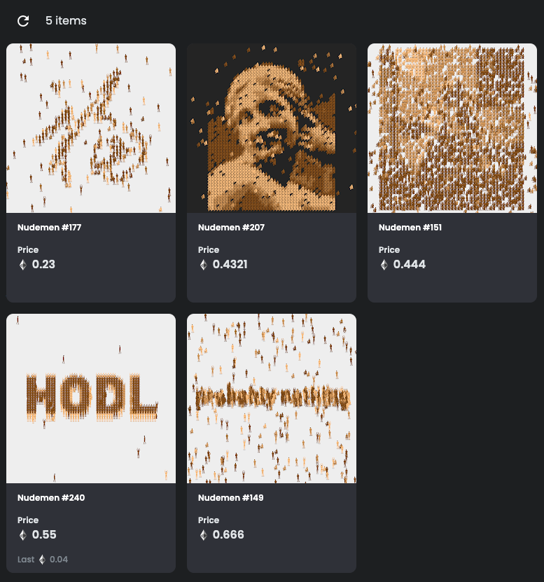 Only 5 NudemeNFTs are currently listed for sale. 
opensea.io/collection/nud…